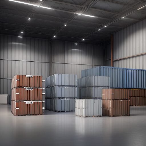 Warehouse with stacked shipping containers